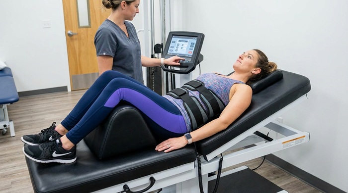 Fit women trying spinal decompression after an injury