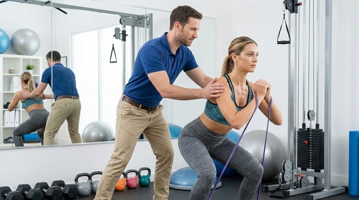 chiropractor training a patient for his weightloss program