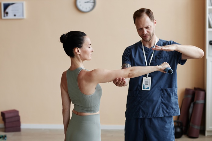 Patient performing a core strengthening exercise