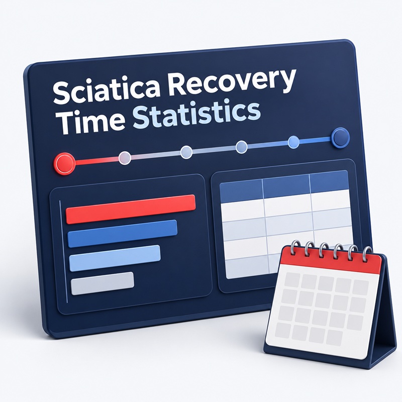 Sciatica recovery time statistics dashboard with a timeline, chart, and table