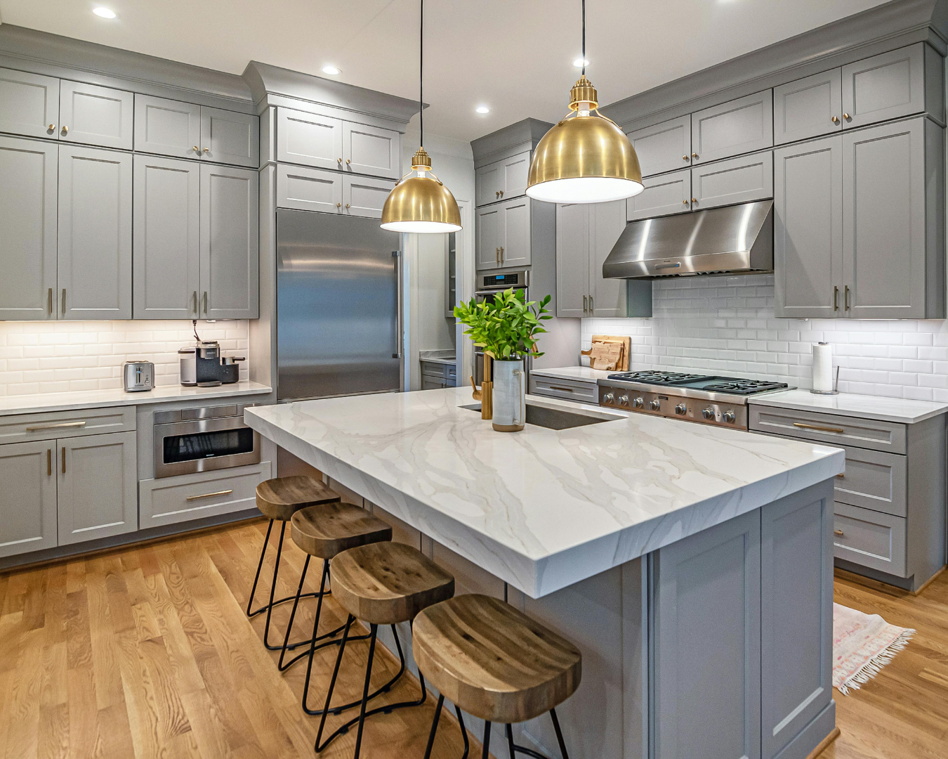 Kitchen remodel with white quartz countertops in Teas
