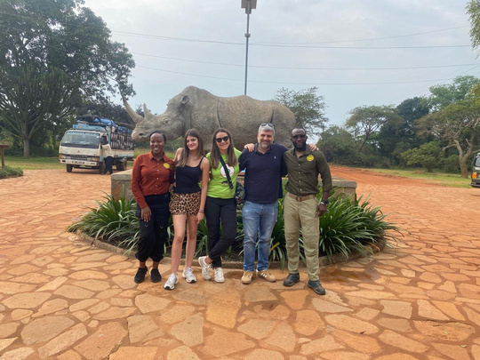 A group of travellers at Ziwa Rhino Sanctuary, Uganda