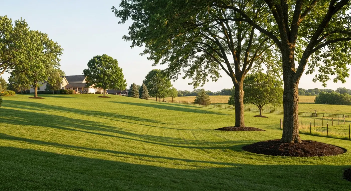 Rural New Berlin landscape with rolling pasture and mature trees