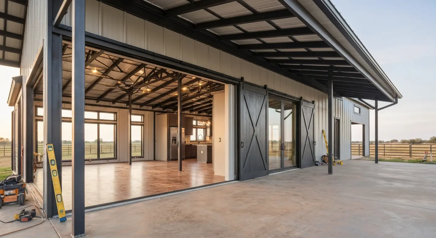 Barndominium with metal frame construction