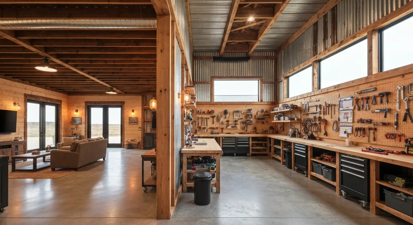 Barndominium with residential and workshop space