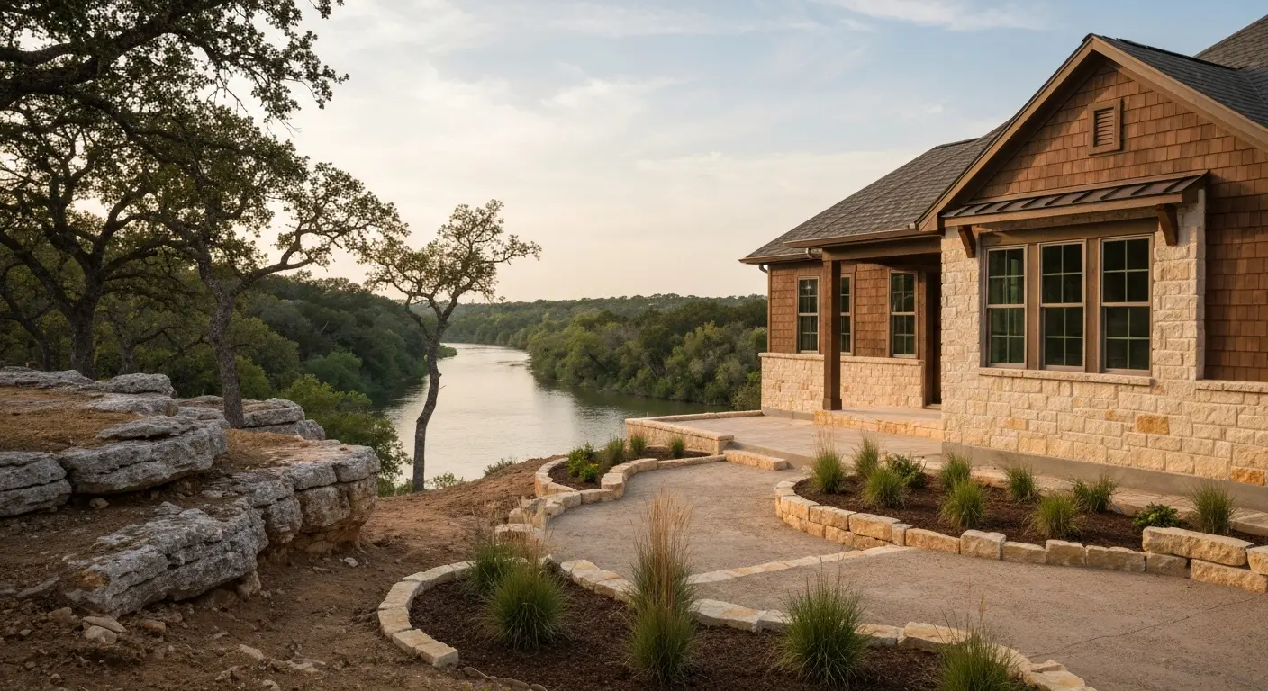 Riverfront home construction near Gruene