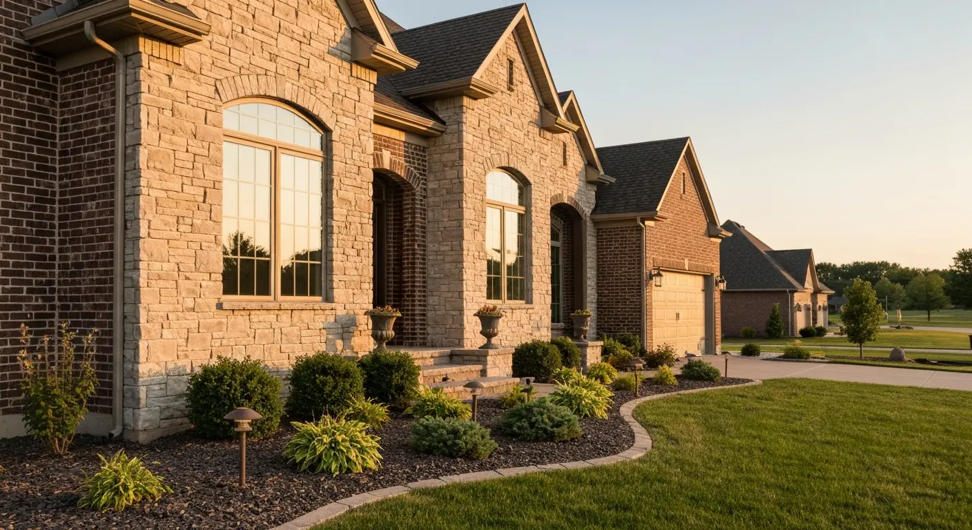 Luxury custom home with stone and professional landscaping