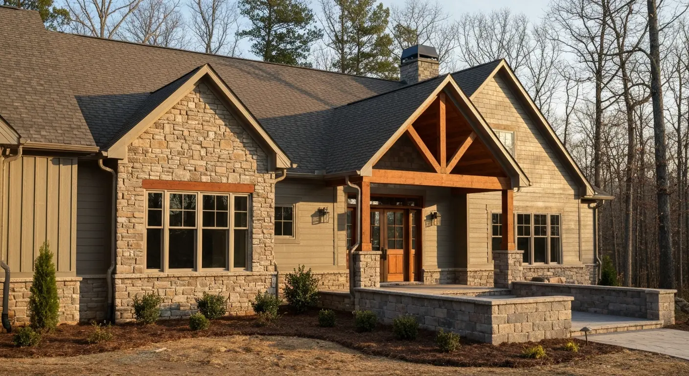 Contemporary stone and timber custom home