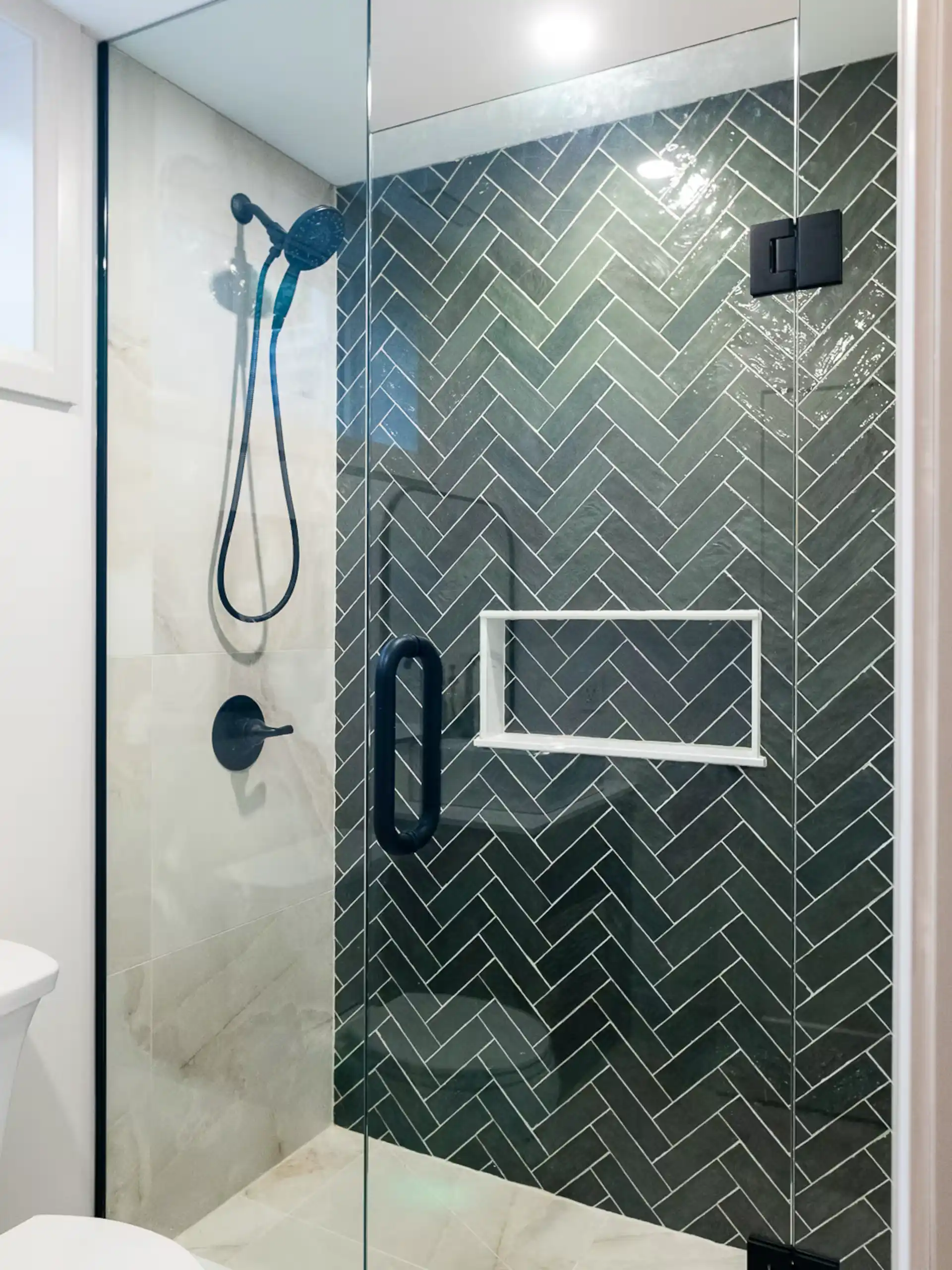 Standing shower at The White House with stylish editorial design