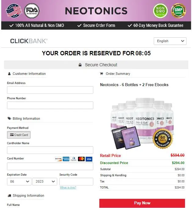 Neotonics secure checkout