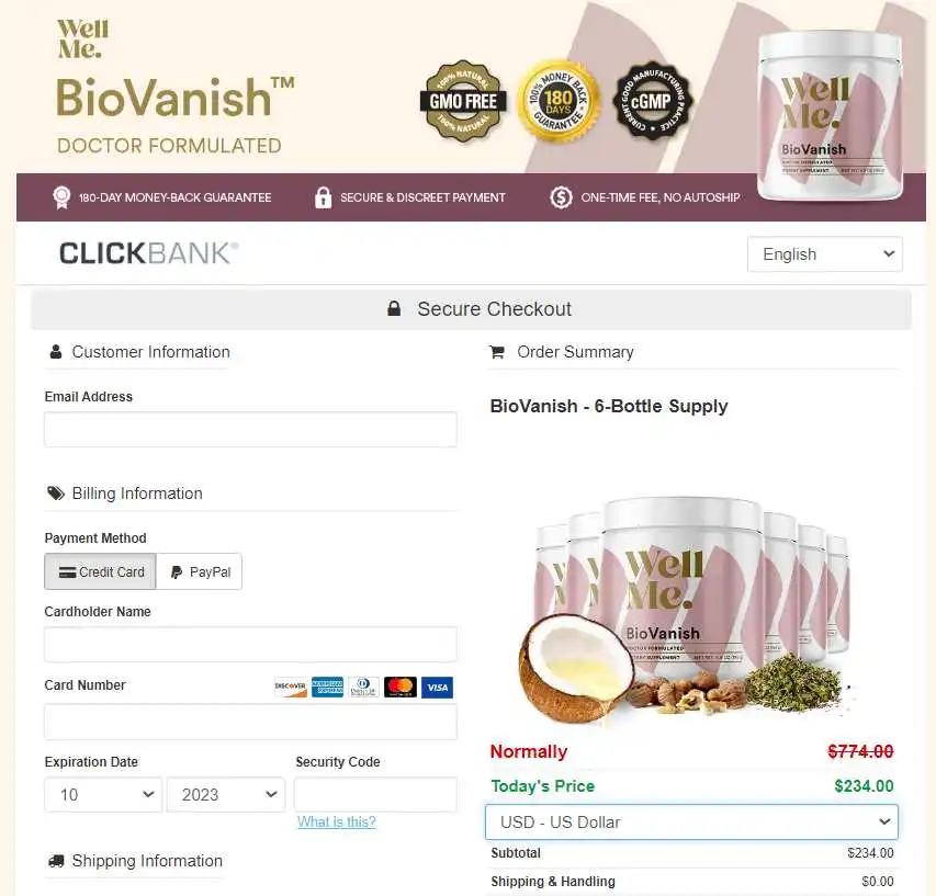 Biovanish secure checkout