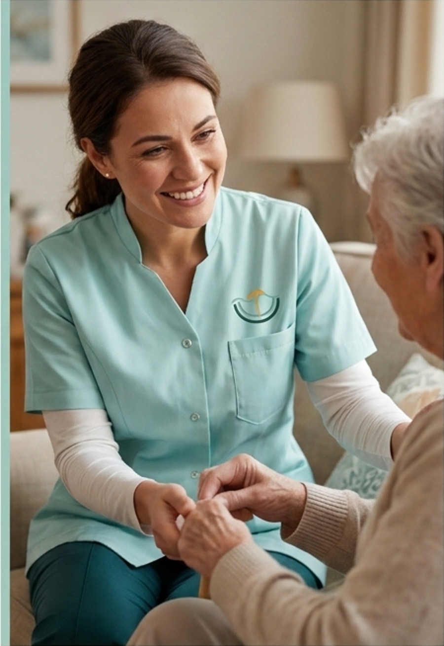 Care worker supporting an older adult at home