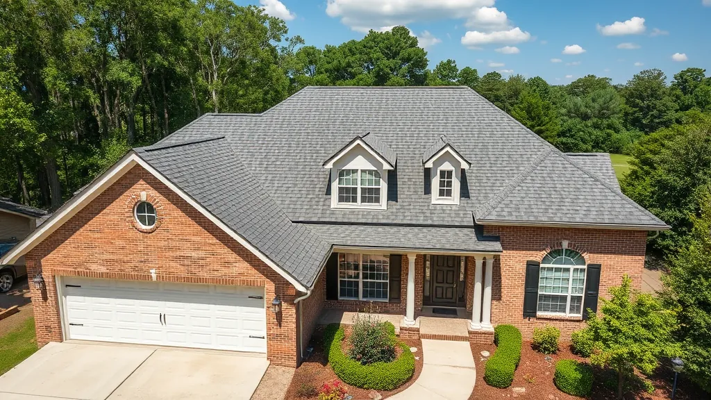 Roofing in Center Point, AL with a construction worker installing shingles on a home.