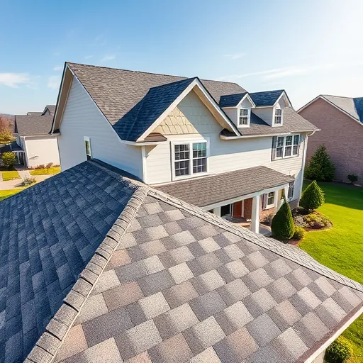 Freshly installed asphalt shingle roof on modern home in Trussville Alabama with lush lawns and clear sunny sky