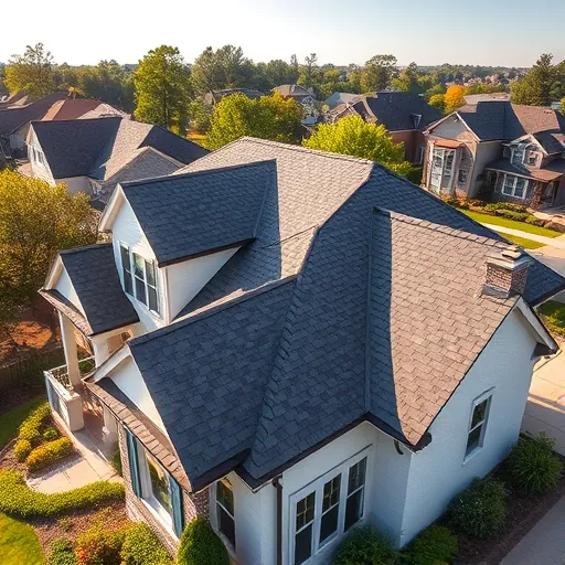 New asphalt shingle roof installation on a modern home in Trussville, AL, surrounded by lush landscaping and a clear sky.