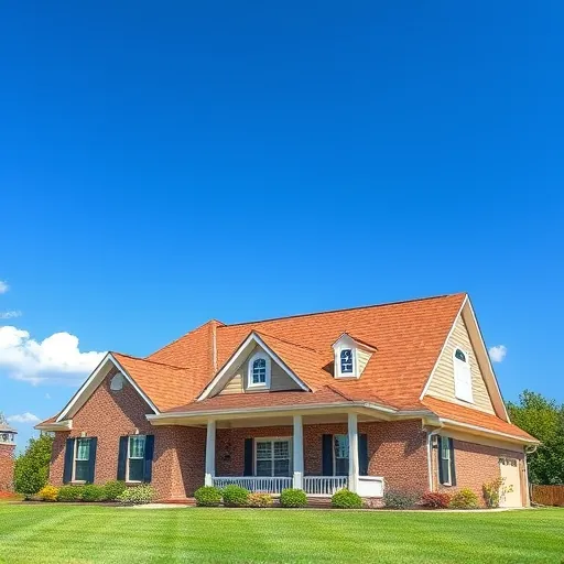 Completed roofing project in Springville, AL, showcasing intricate shingles and vibrant colors against a clear sky.