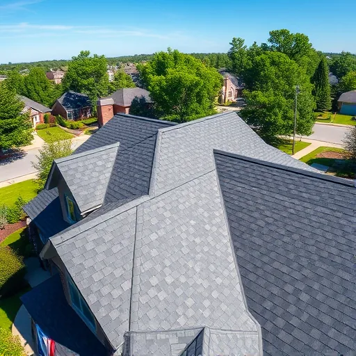 Completed dark gray asphalt shingle roof on modern house in Leeds Alabama with lush green neighborhood background