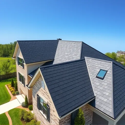 Completed roofing project in Leeds AL features a stylish modern house with dark shingles and lush green landscaping.