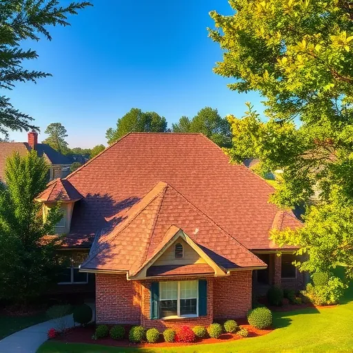 Completed roofing installation in Trussville AL with high-quality shingles, lush greenery, and a clear blue sky.
