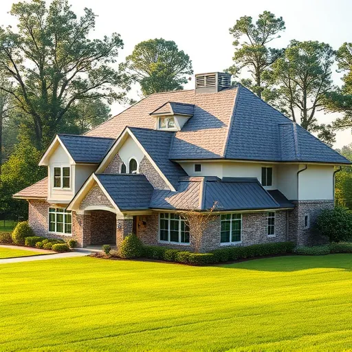 Completed modern roofing project in Moody AL with textured shingles, sleek ridge vent, and vibrant surroundings.