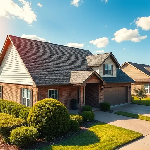 Completed roofing project in Forestdale AL with glistening asphalt shingles framed by vibrant greenery and clear skies.
