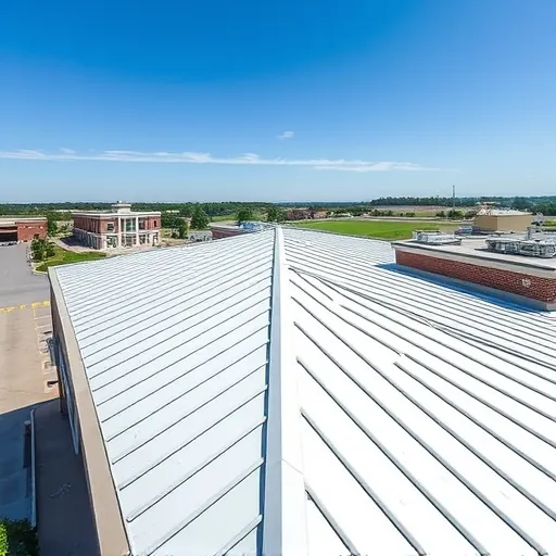 Freshly completed modern metal commercial roof in Trussville AL with seamless panels, detailed craftsmanship, and surrounding landscape