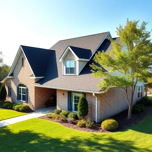 Modern residential home in Lake Purdy AL featuring a dark asphalt shingle roof, light brick walls, and vibrant landscaping.
