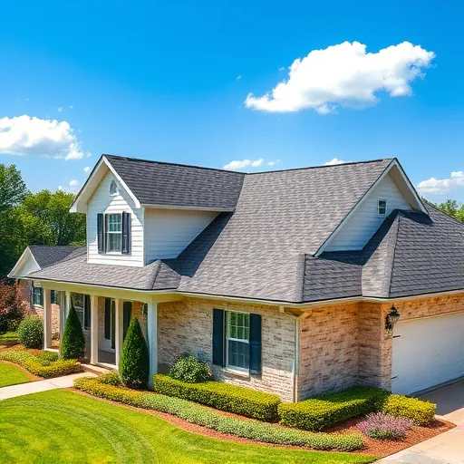 Completed roofing project in Roebuck AL featuring modern asphalt shingles, lush landscaping, and a blue sky backdrop.