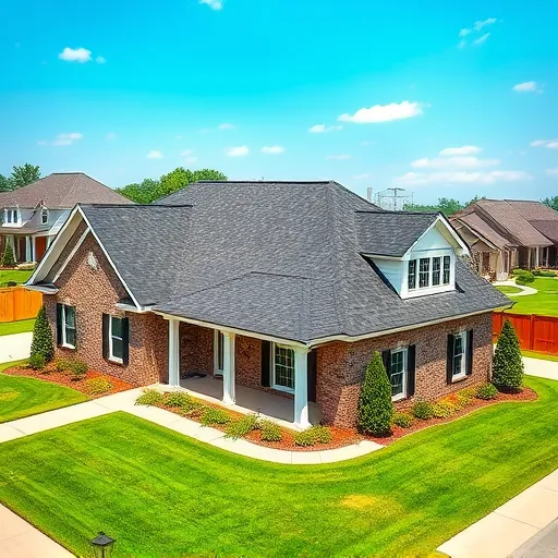 Newly installed dark shingle roof on a modern home in Forestdale AL with lush landscaping and clear sky