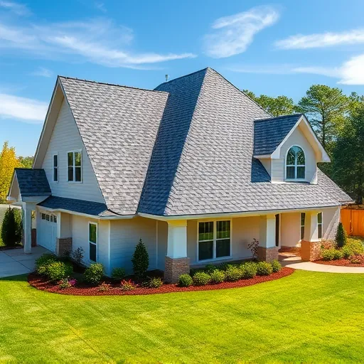 Completed roofing installation in Forestdale AL featuring a gabled roof with dark grey asphalt shingles and lush green lawn.