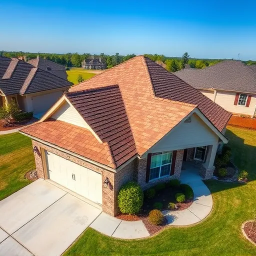 Completed residential roof installation in Leeds AL with durable earth-toned shingles and pristine landscaping under clear skies.