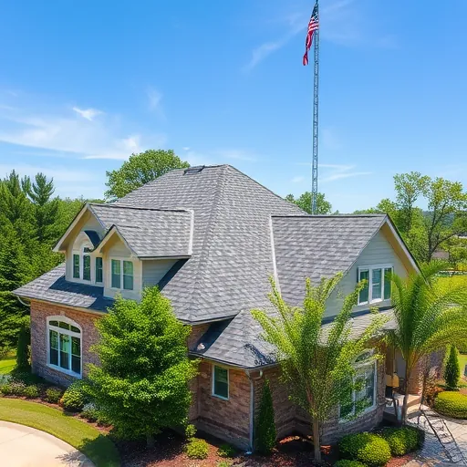 Freshly completed residential roof installation in Homewood AL with dark gray asphalt shingles and vibrant landscaping.