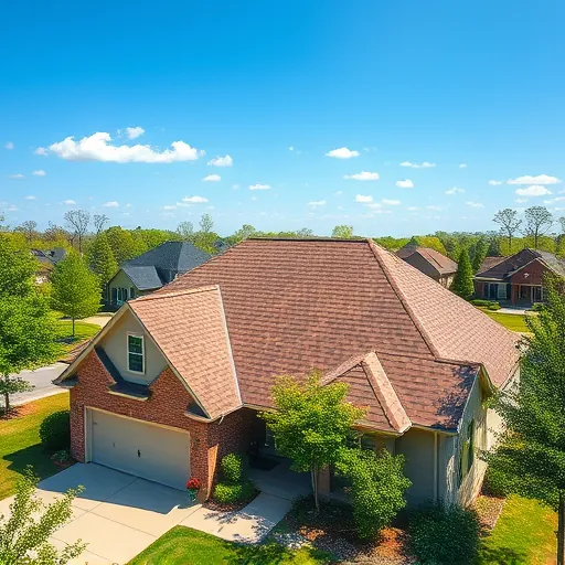 Finished asphalt shingle roof on modern suburban house in Springville Alabama with lush greenery and clear spring sky