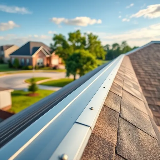 Freshly installed metal drip edge on a suburban roof in Trussville Alabama with detailed craftsmanship and clear sky background