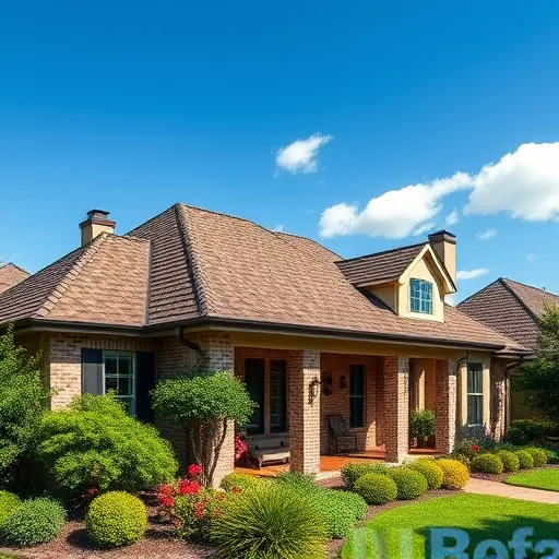 Completed roofing project in Calera AL with high-quality shingles, lush landscaping, and a clear blue sky.