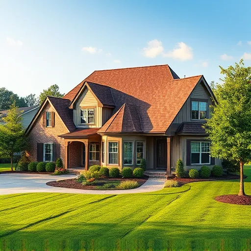 Completed roofing project showcasing a modern design in Trussville AL with clear blue skies and no people present.