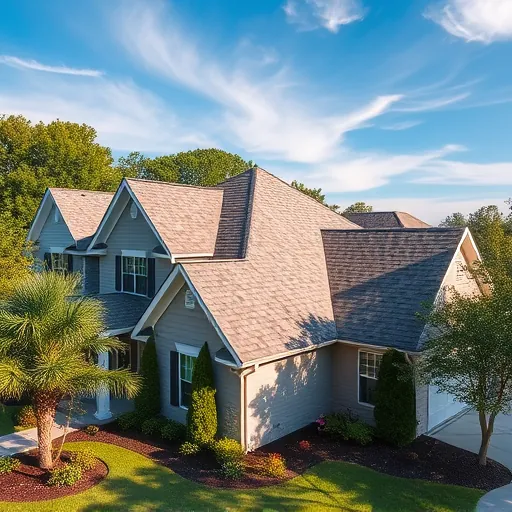Residential roof installation in Pelham Alabama with textured asphalt shingles, clean edges, lush lawns, and clear sky