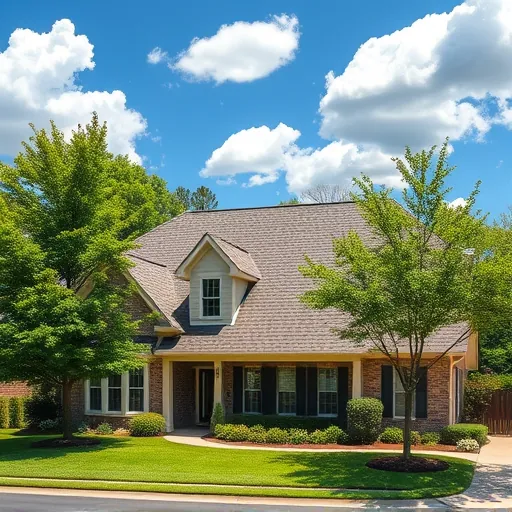 Completed roofing project in Homewood AL showcasing high-quality shingles surrounded by lush trees and a blue sky.