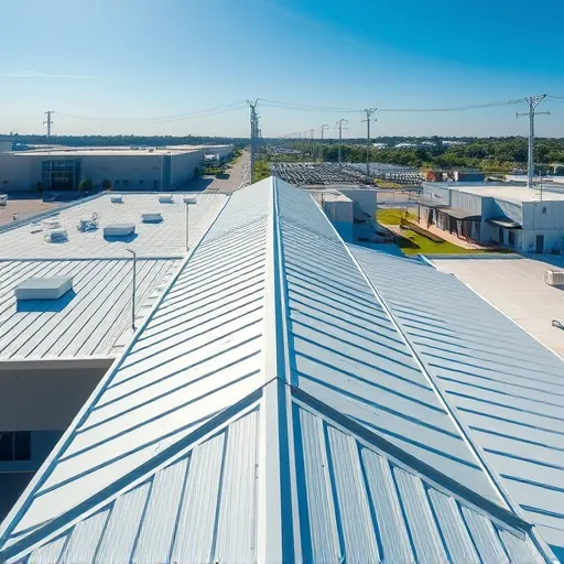 Freshly installed commercial roof with metal panels and seamless edges on a modern industrial building in Trussville AL under clear blue sky
