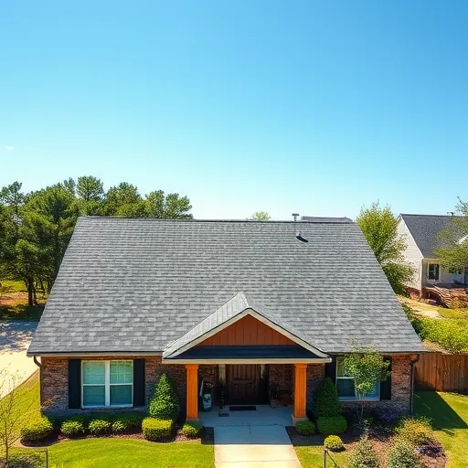 Completed roofing project in Morris AL with high-quality shingles, blue sky, landscaped yard, and suburban homes.