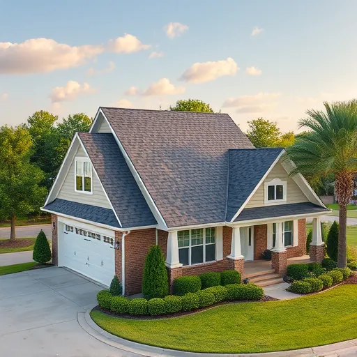 Freshly installed residential roof on a suburban home in Morris AL with eco-friendly asphalt shingles and vibrant landscaping.