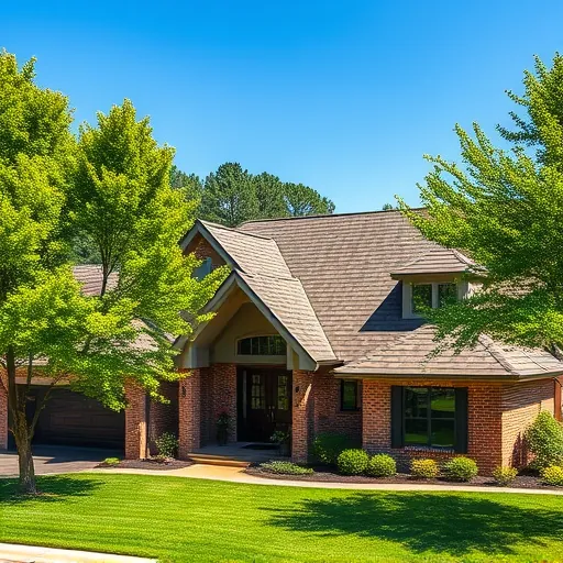 Completed roofing project in Tarrant AL with textured shingles and modern design against a clear blue sky.