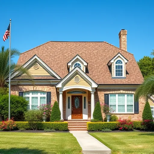 Completed roofing project in Argo AL featuring beautiful shingles and landscaped garden under a clear blue sky.