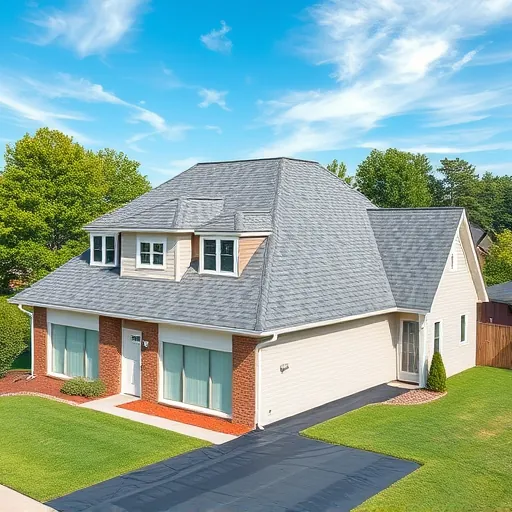 Freshly installed gray asphalt shingle roof on a modern home in Trussville AL with neat lawn and clear blue sky.