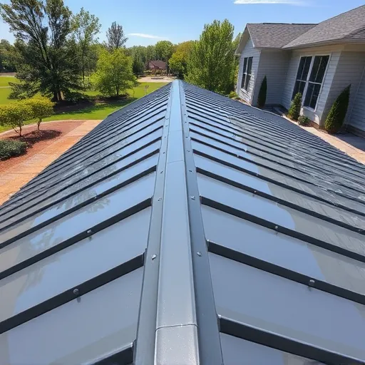 Finished sleek metal roof on a residential home in Trussville Alabama with clean lines and reflective surface.
