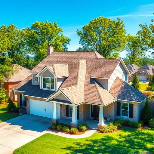 Newly installed asphalt shingle roof on modern house in Irondale AL with neat edges, vents, lush greenery, and sunny sky