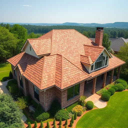 Completed roofing installation in Odenville AL with quality shingles, lush lawn, and Alabama hills in the background.