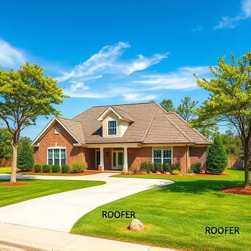 Completed roofing project in Warrior AL features a modern home with detailed shingles, manicured lawn, and serene trees.