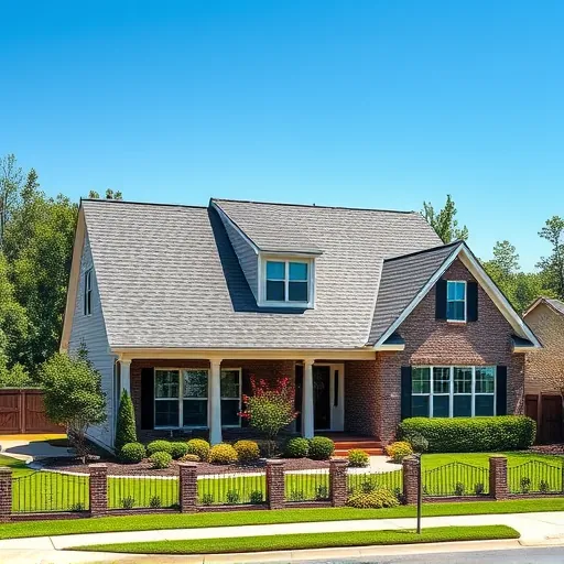 Completed asphalt shingle roof in Alabaster AL, showcasing vibrant colors, smooth texture, and lush landscaping.