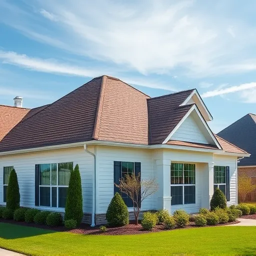 Freshly installed modern asphalt shingle roof on a suburban house in Kimberly Alabama with lush Landscaping under a bright sky